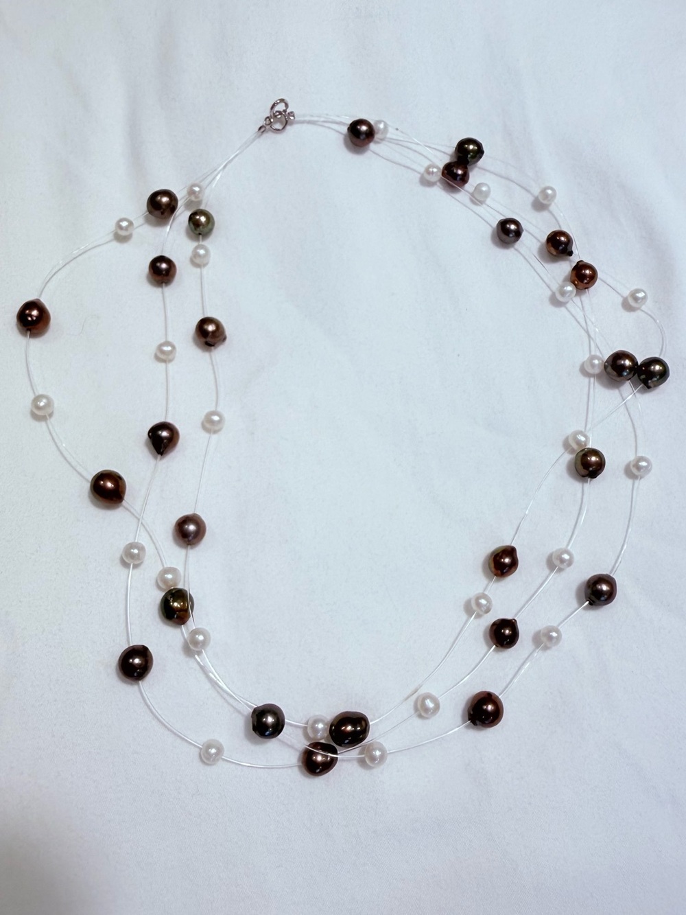 Multi Strand Freshwater Pearl Floating Necklace | Brown and White | Women’s